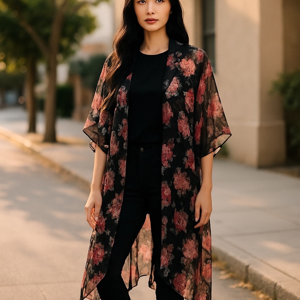 Betsey Johnson Floral Sheer Kimono